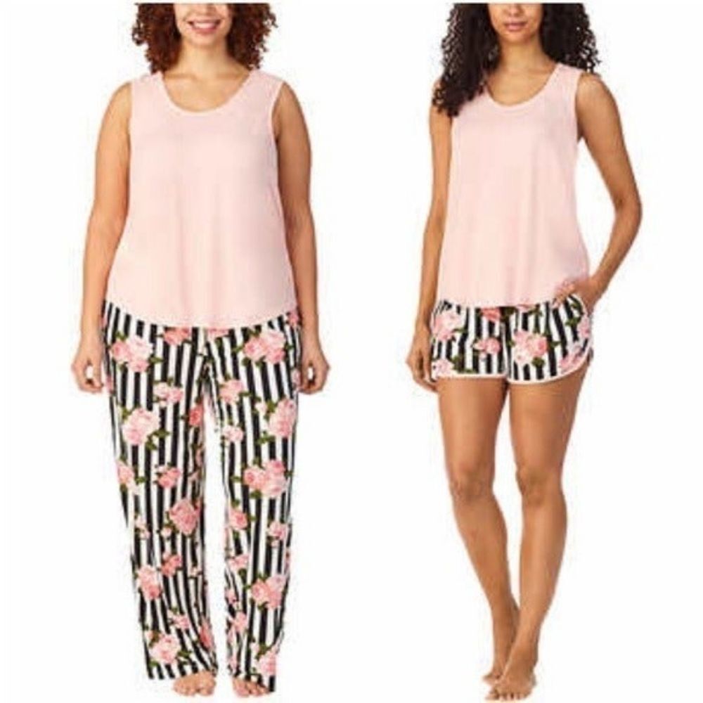 Betsey Johnson Women's 3 Piece Pajama Lounge Set Pink